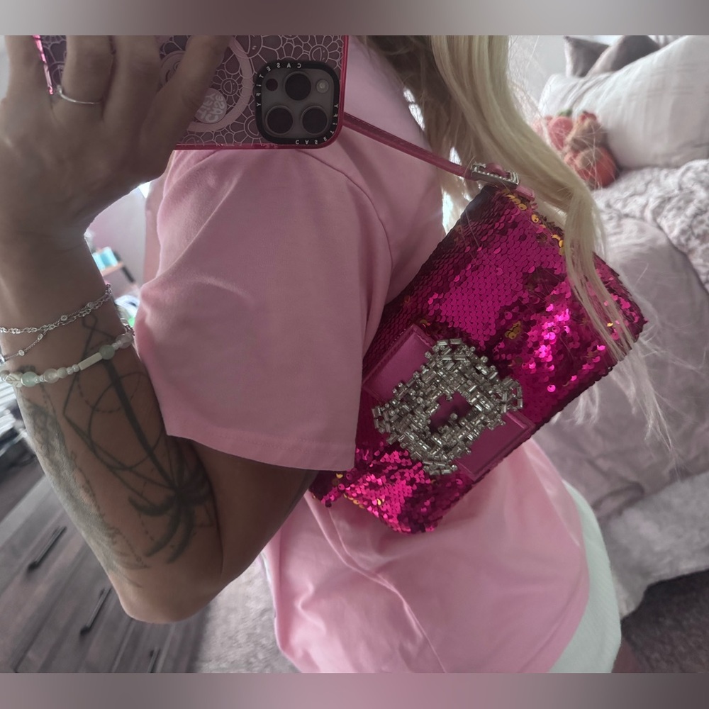 Gedebe Iridescent Pink Sequins Shoulder Bag